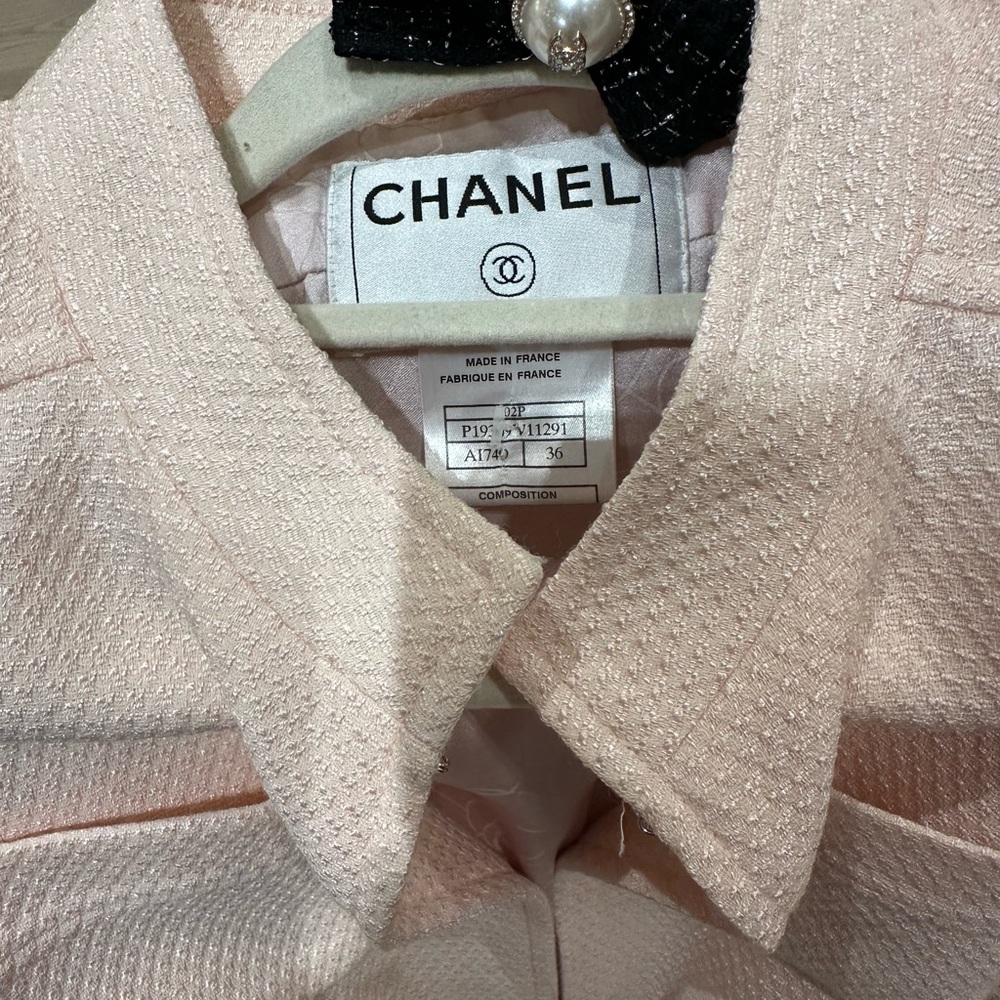 CHANEL Blush Textured Dress with Pearl Detail